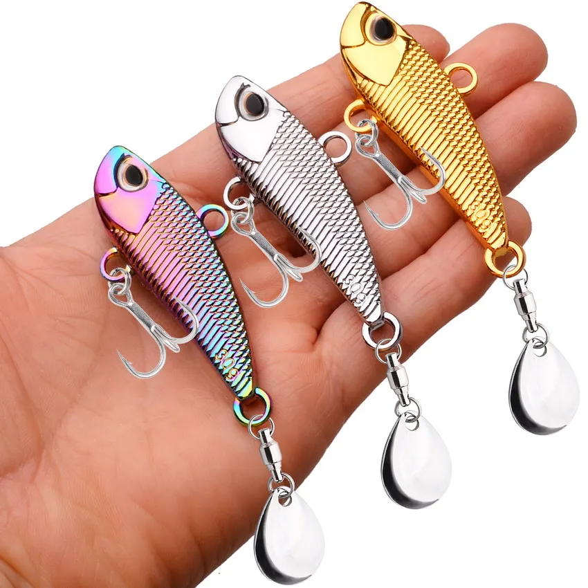 1PC Fishing Lure 10g 15g 20g 30g Rotating Tail Metal Vib Casting Shore Jig Bait Copper Blade Spoon Freshwater Bass