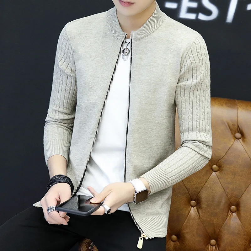 

2025 Spring Autumn New Fashion Men's Solid Color Casual Trendy Zipper Slim Long Sleeve O-neck Cardigan Coat Male Clothes Sweater