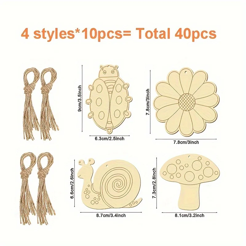 40 Pieces Unfinished Wooden Cutouts Animals,Blank Wood Slices Flower Animals Blank Wooden Paint Crafts for Kids Painting, DIY