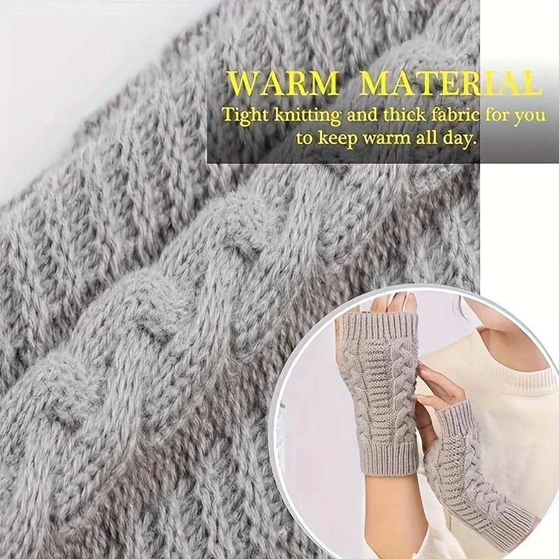 Fingerless Gloves for Women, Winter Warm Knitted Arm Warmer, Cozy Thumb Hole Gloves Soft Wrist Half Finger Mittens view 5