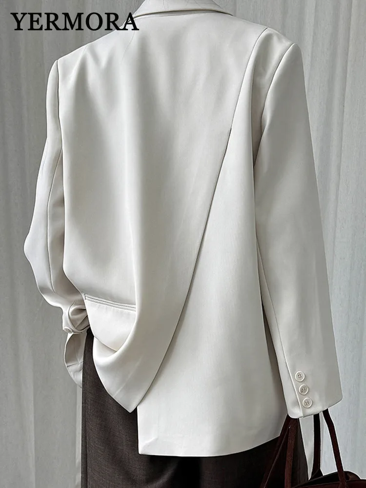 

YERMORA Beige Back Slit Pockets Casual Blazer For Women Lapel Long Sleeve Loose New Jacket Fashion Tide Spring Autumn 2025