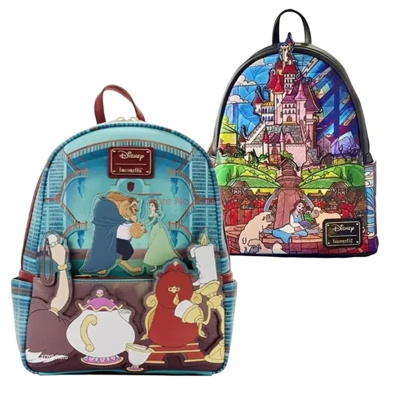 Loungefly Disney Bags Beauty And The Beast Library Castle Scene Mini Backpacks Cartoon Double Shoulder Women Portable Backpack