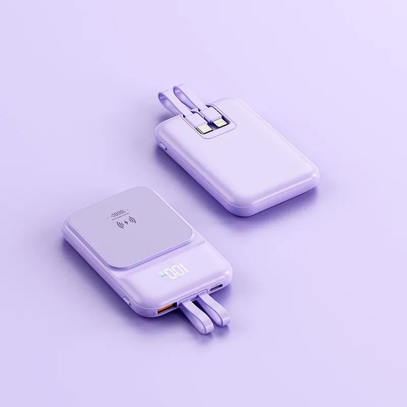 Wireless Charging Magnetic Power Bank with Built-in Cable 10000mAh Portable Power Bank