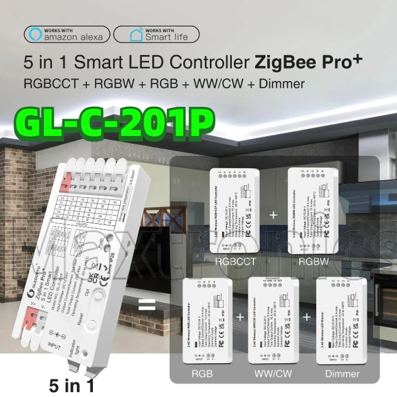 Tuya Smart APP GL-C-201P/202P/203P ZigBee 3.0 Pro+ 5/3 in 1 Controller 20A Max Voice Control RGBCCT/RGBW/RGB LED Strips Lamps