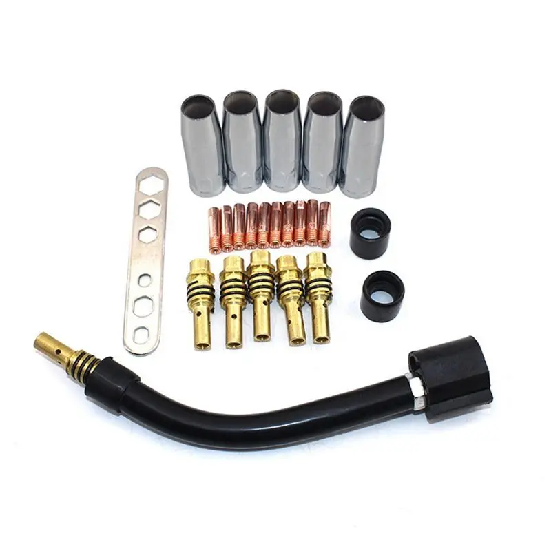 

Комплект расходных материалов для сварочной горелки ABUH-24Piece 15AK: газовое сопло, держатель наконечника для сварочной горелки MIG 15AK, запасные части, 1.0 м