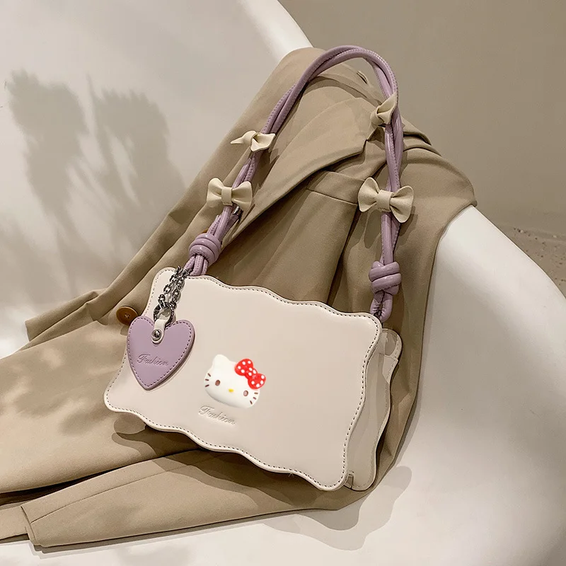 Torba na ramię Sanrio Hello Kitty, modna torebka pod pachę dla niemowląt Kuromi, torebka do przechowywania z PU, torebka, nowa letnia torebka listonoszka z kokardą dla dziewczynki