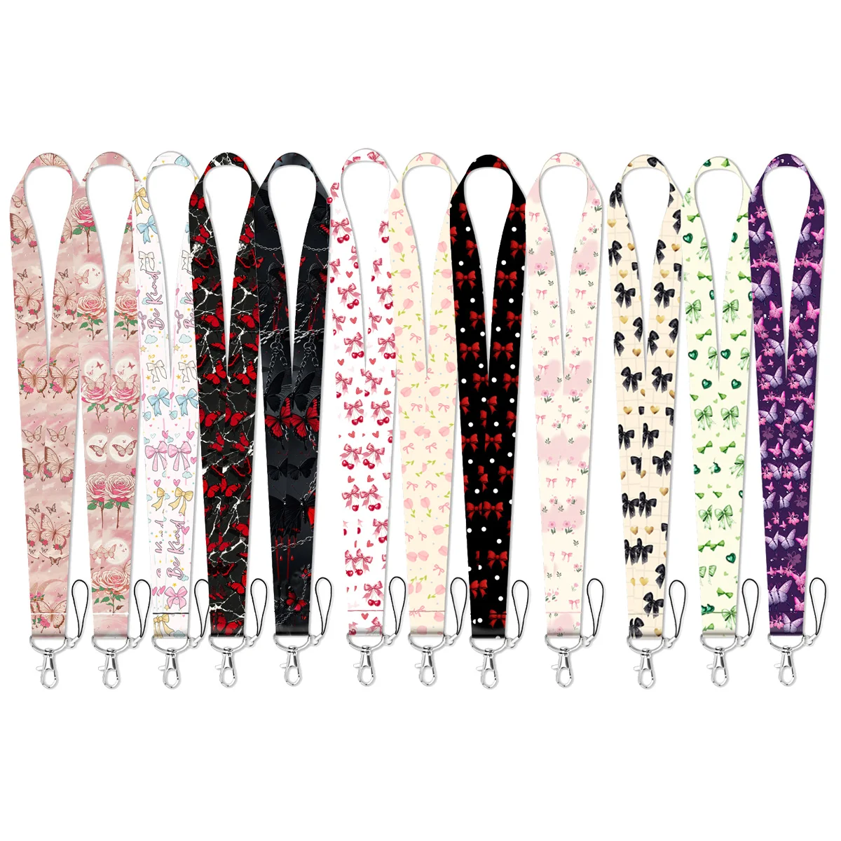 

Pretty Butterfly Rope Strap Keychain Bowknot Neck Lanyard For Students Keys Phone Ornaments Anti-Lost Hang Rope Gifts 12pcs/set