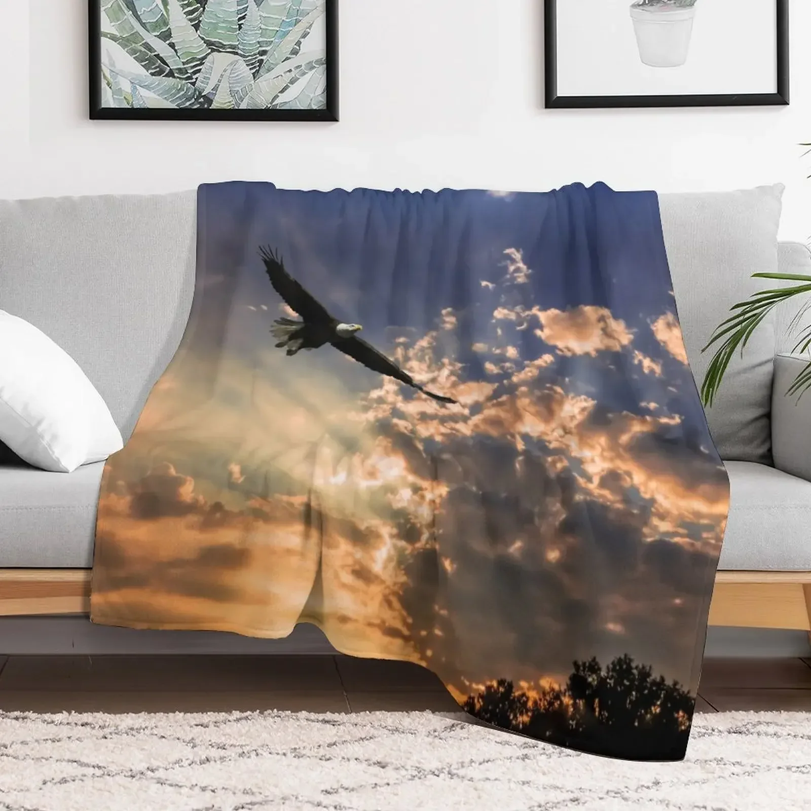 High Soaring Bald Eagle Throw Blanket Picnic Flannel Fabric funny gift Luxury Thicken Blankets