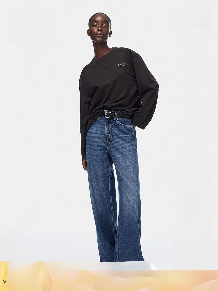 

H&M Новая летняя женская свободная толстовка в повседневном стиле, хлопковая футболка с принтом и подплечниками для ежедневного использования