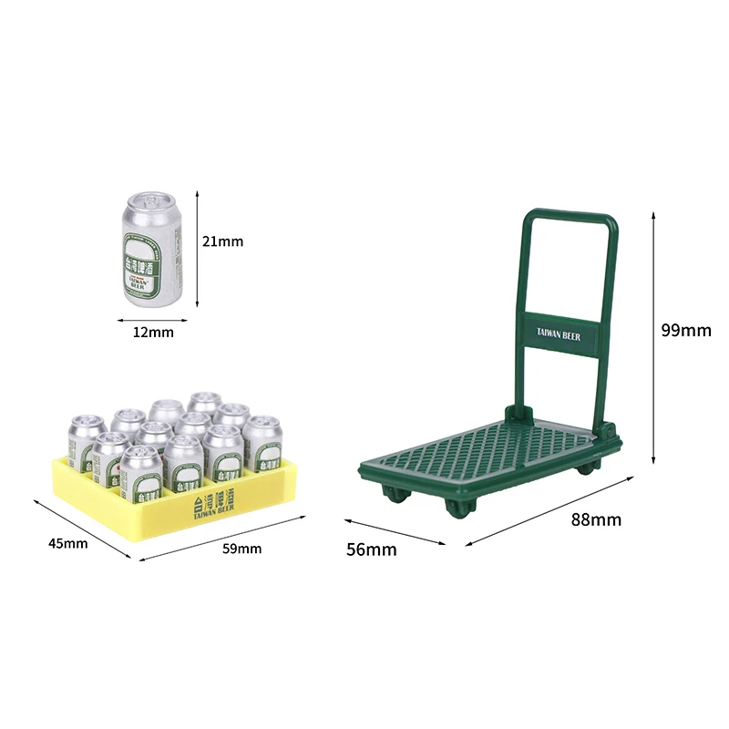 1 conjunto de peças de móveis para casa de bonecas, mini carrinho de mão, acessório de compras, carrinho de supermercado, caixas de bebidas, modelo para decoração de casa de boneca