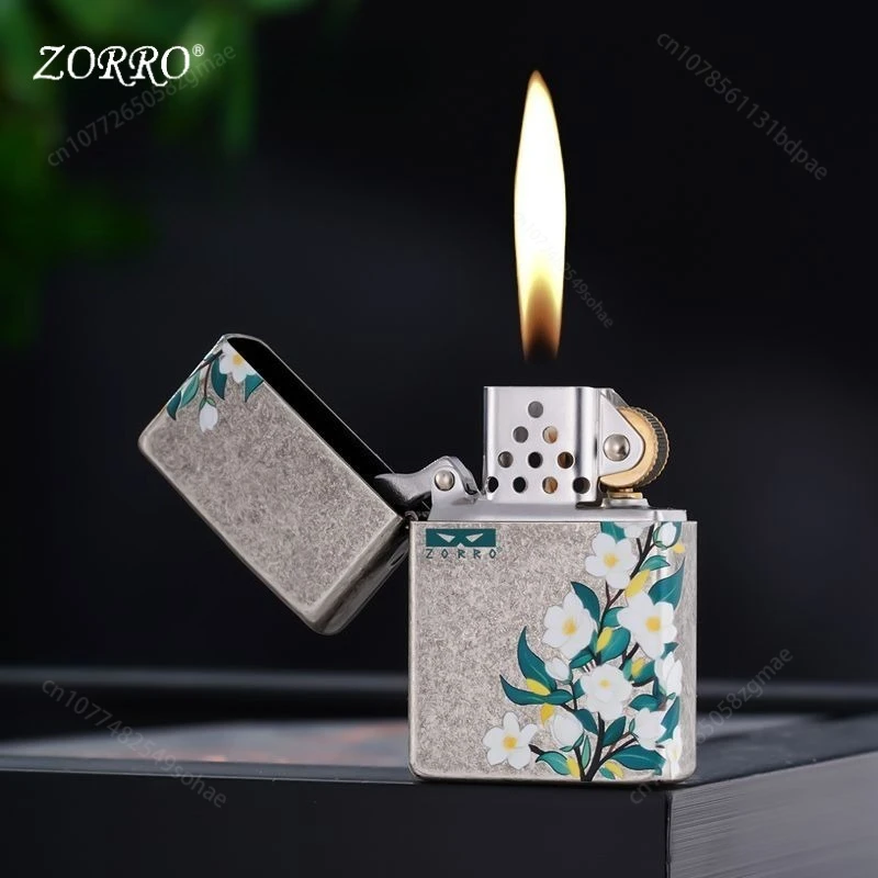 

Новая керосиновая зажигалка ZORRO, металлический корпус с цветочным рисунком, откидная зажигалка для сигарет, элитный подарок-зажигалка класса люкс.