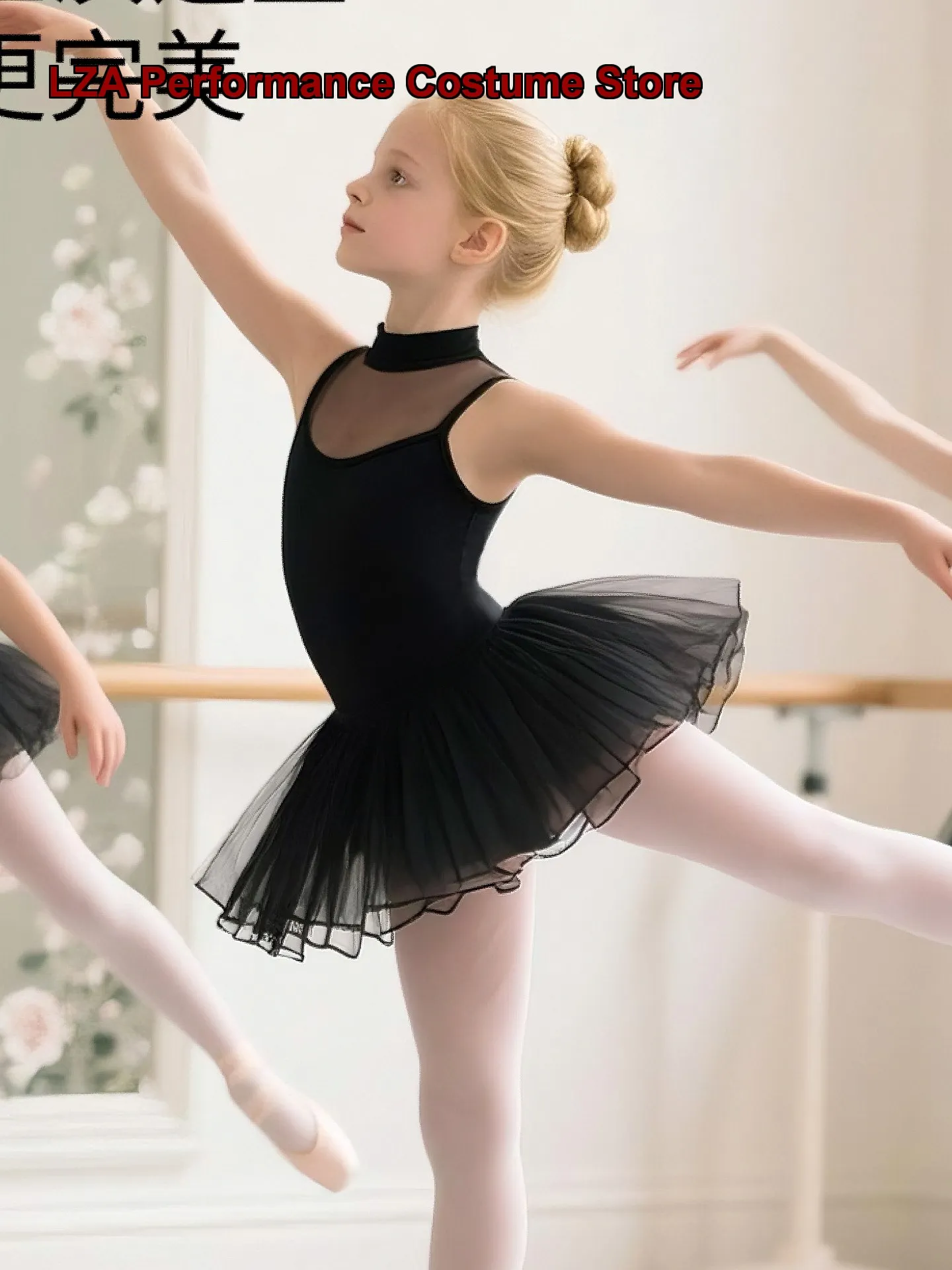 children's-black-one-piece-dance-costume-with-sleeveless-top-and-shorts-for-summer-suitable-for-girls'-exams-kids