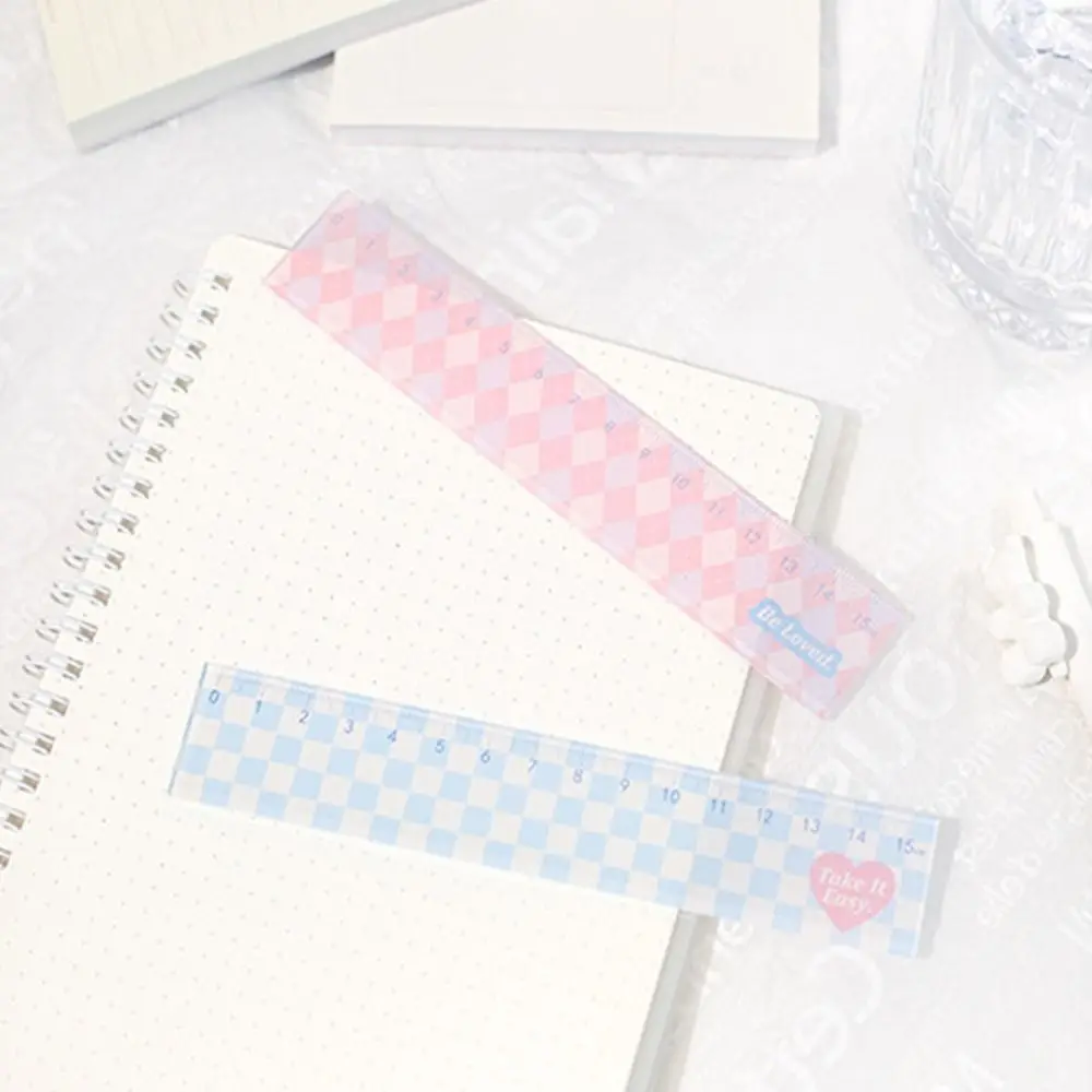 1 Pcs Checkerboard Straight Ruler Kawaii Stationery Office School Measuring Drawing Tools