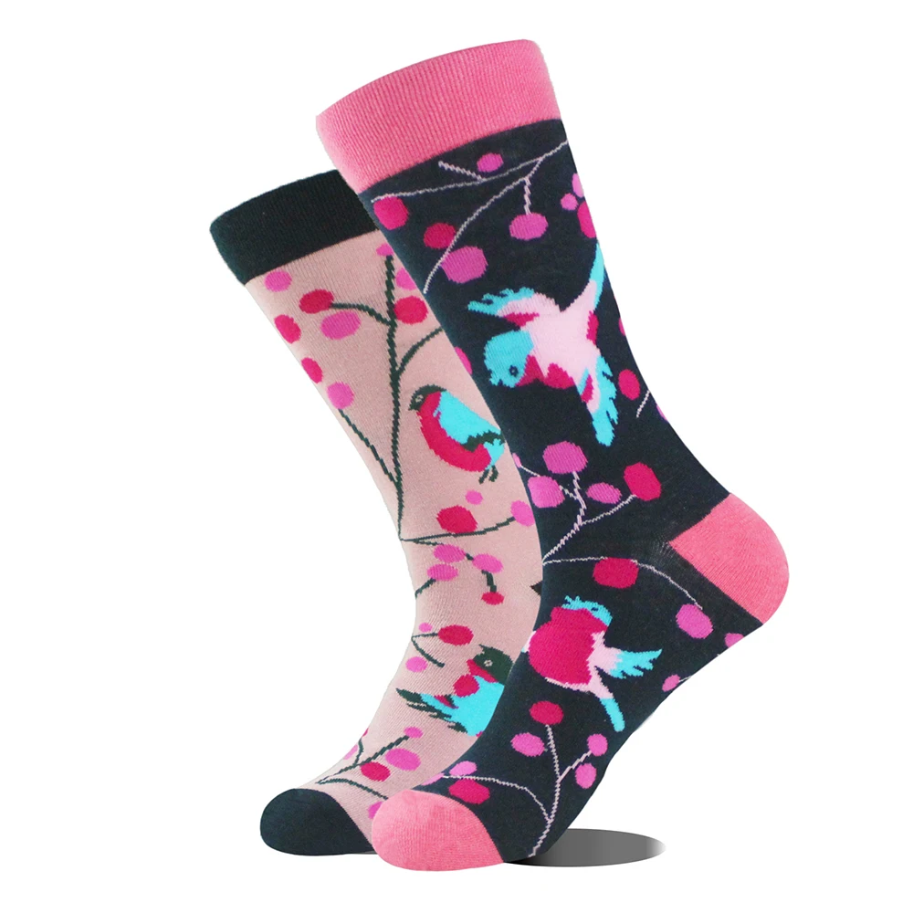 1 paar unisex asymmetrische leuke mid-tube sokken modieuze dierenprintpatronen beide mannen vrouwen cadeausokken geschikt voor buitenkleding