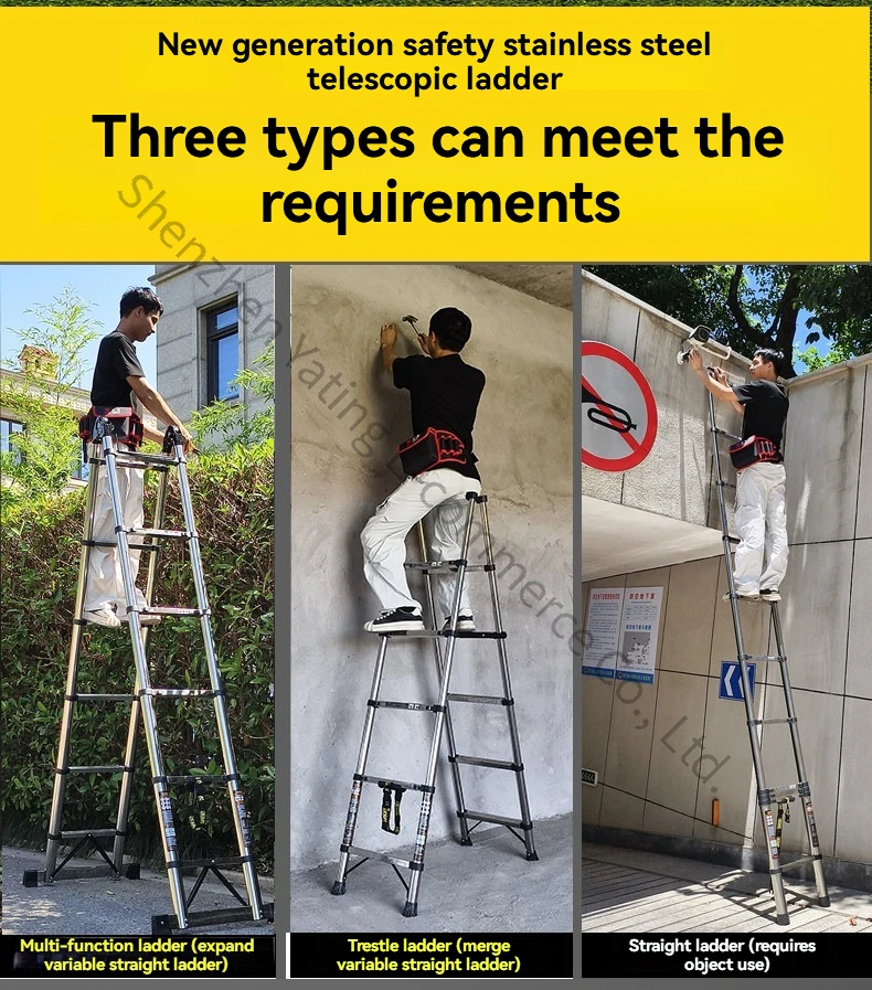 Telescopic Ladder Thickened Stainless Steel Straight Ladder Folding Herringbone Lifting Project Portable Home