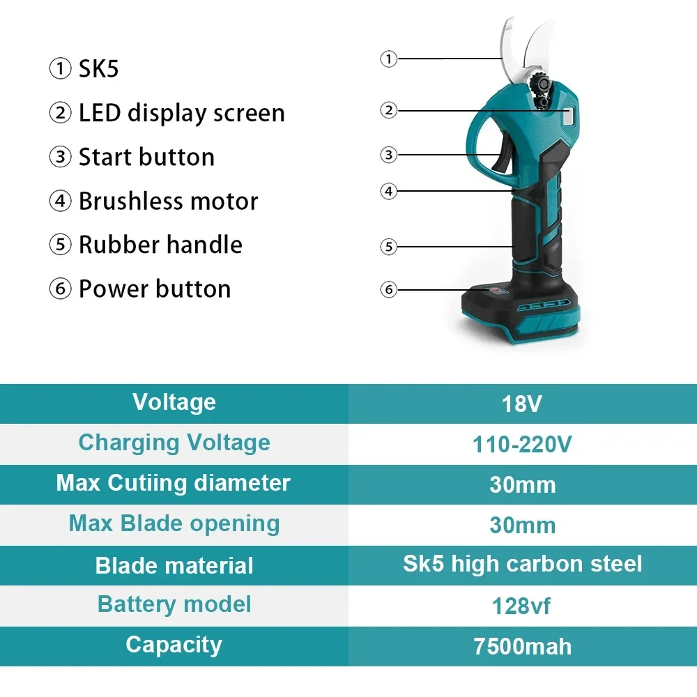 

For Makita 18v battery Scissors Brushless Electric Pruning Shears Garden, Tool Branche Cutter Cordless Electric Garden Fruit Tr