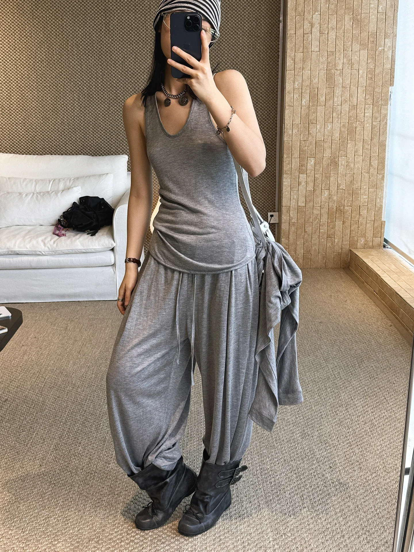 Summer Elastic Drawstring Wide-Leg Casual Pants, Loose And Drapey, Fresh Long Pants For Women