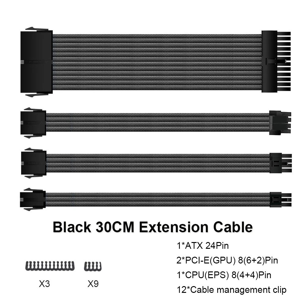 4 Stukset 300Mm Atx 24pin Pci-e 6 + 2pin Cpu 4 + 4pin Pc Case Diy Diverse Kleuren Beschikbaar Psu Verlengkabel