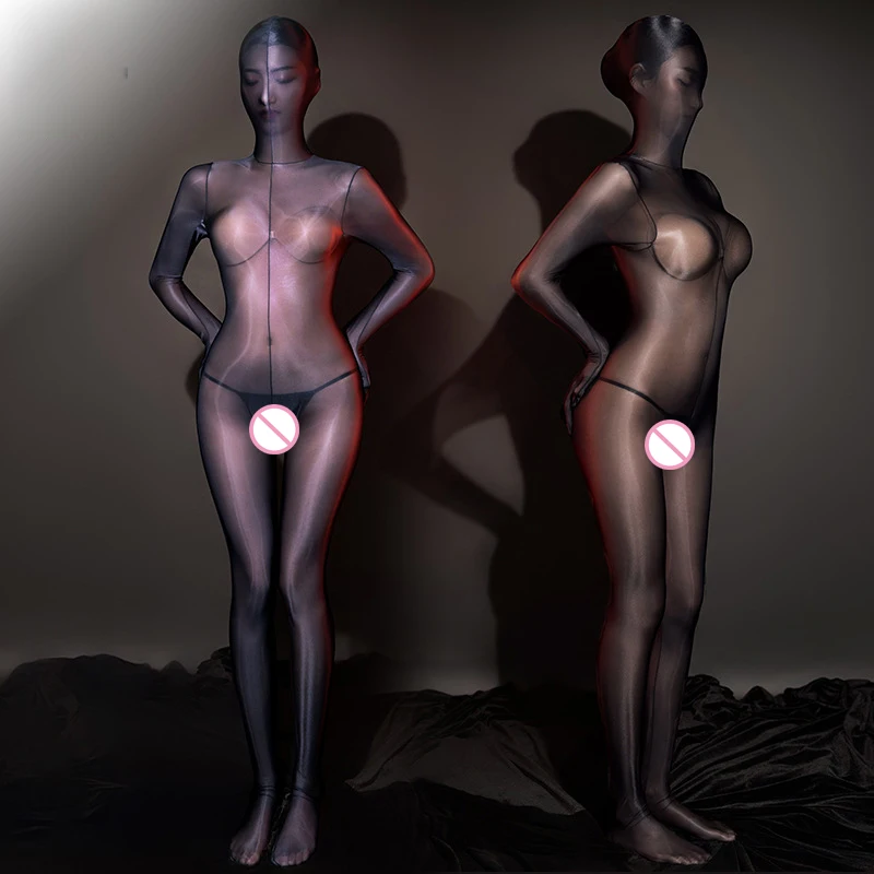 ملابس داخلية مثيرة لامعة لكامل الجسم بدلة شفافة مفتوحة المنشعب بدلة مثيرة للكبار BDSM زي ضيق مرن بدلة Cocoons Catsuits