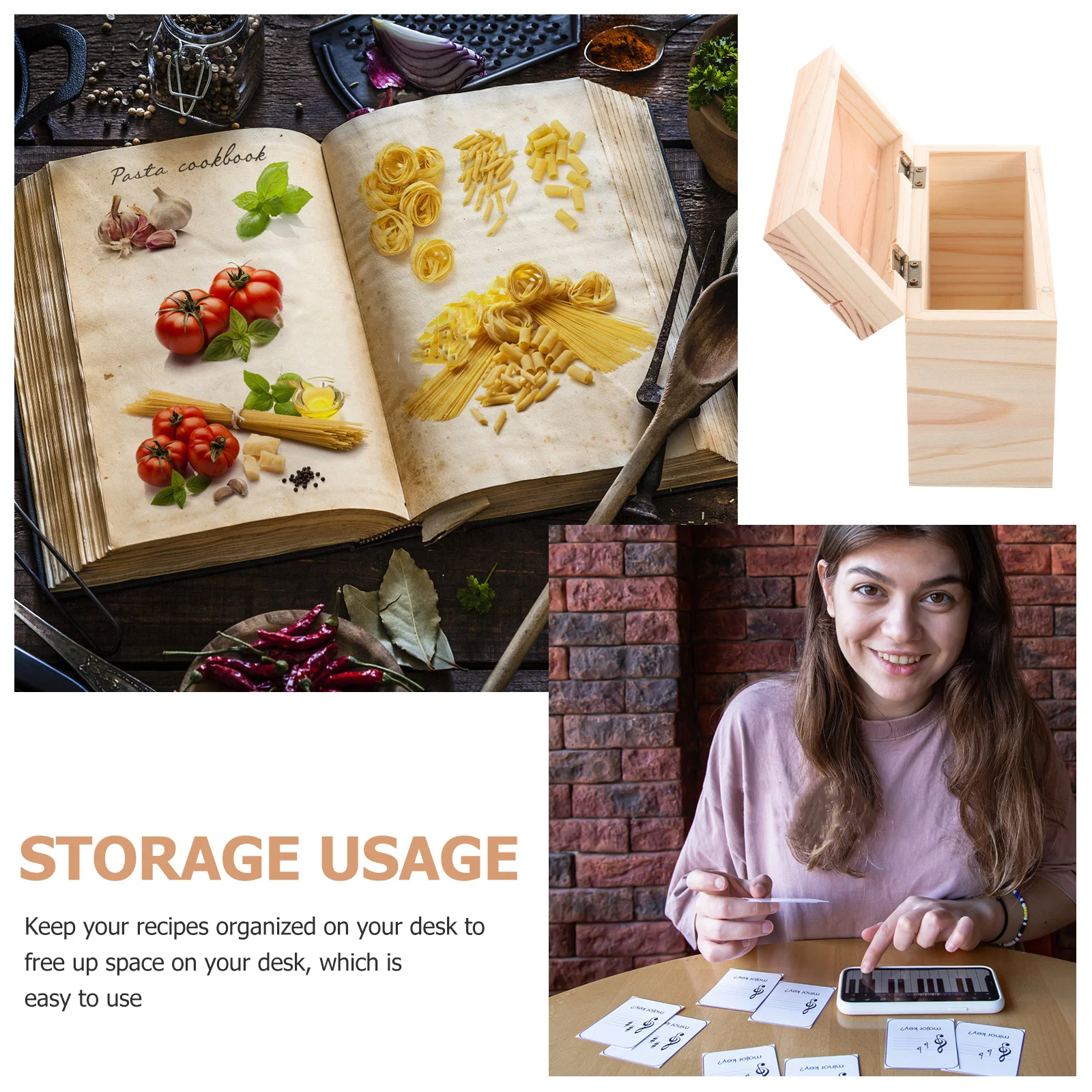 

Wood Simple Style Kitchen Organizer Storage Box for Recipe Cards Tickets Jewelry Gift Storage Organizer Case