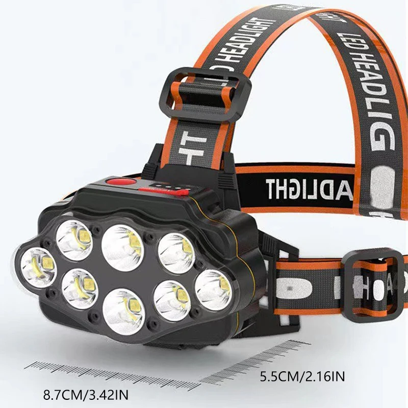 Multifunctional 8 LED Headlights 500 Lumens Built-in Battery Hot Selling LED Headlamp with Power Display