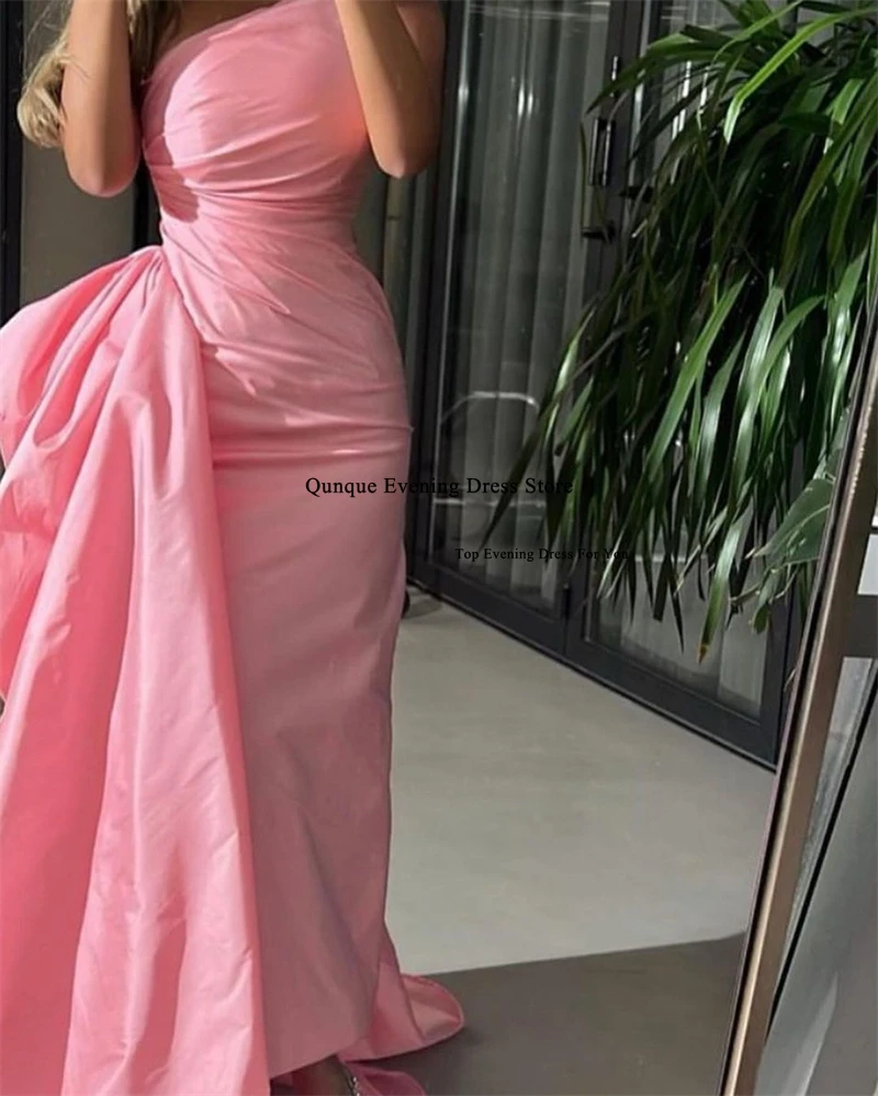 Qunque Luxury Saudi Arabia Evening Dresses Customized Pink One Shoulder Mermaid Prom Gown Elegant Formal Occasion Long Dresses