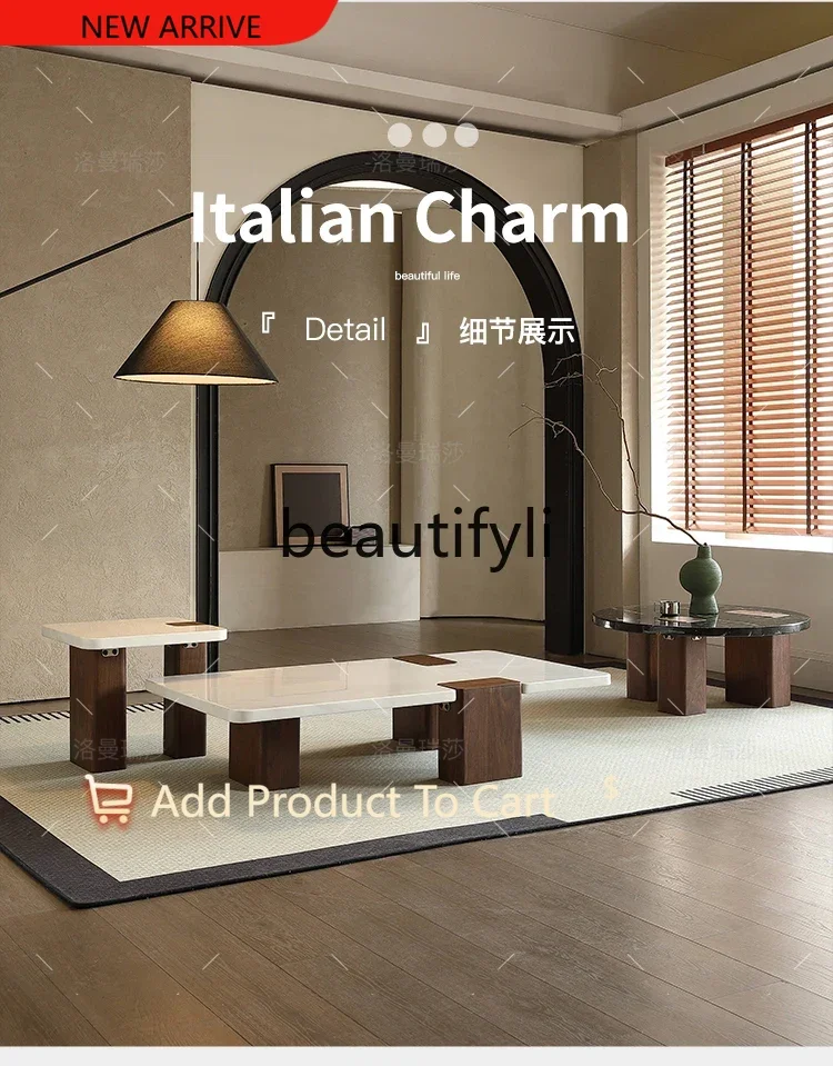 

Marble coffee table minimalist living room designer large flat square wabi sabi combination coffee table G1218