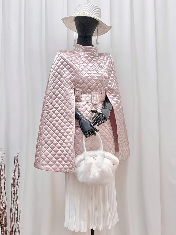 

Pinno Women's Thiened Pink Cotton Jaet Acetate Satin Cloak oulder Wrap Coat Winter Commute Sle Slim Fit Long Sve