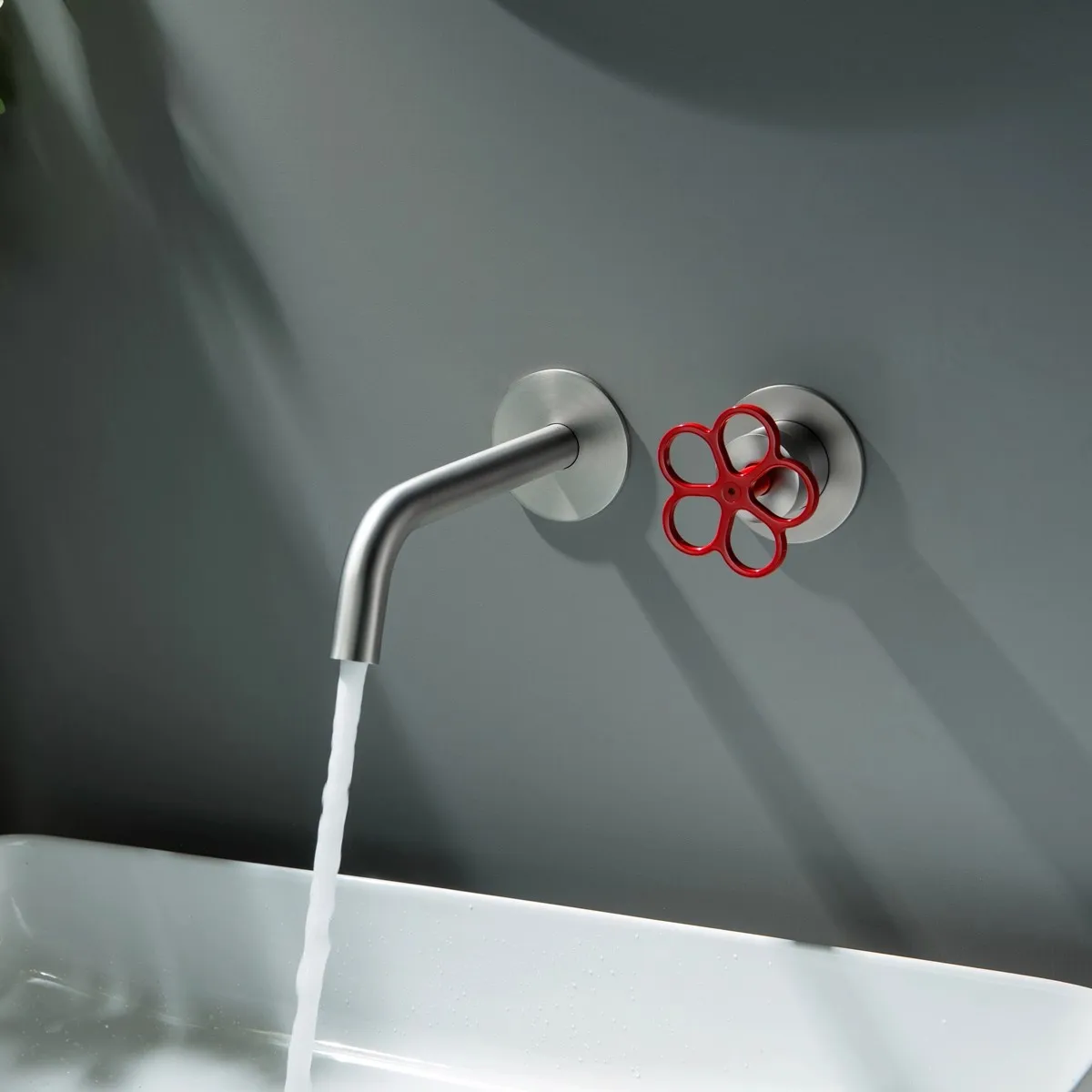 New Wall Mounted Bathroom Basin Faucet Brushed Lavatory Mixer Tap Brass  Sink tap Colorful Handle Sink Faucet