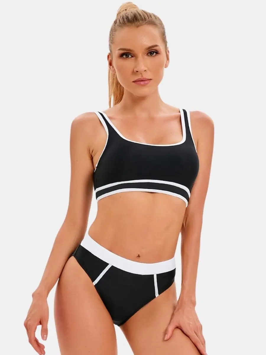 

Color Block Bathing Suit Quick Dry Surfing Suit Professional Training Swimwear Athletic Two-piece Women Sports Swimsuit