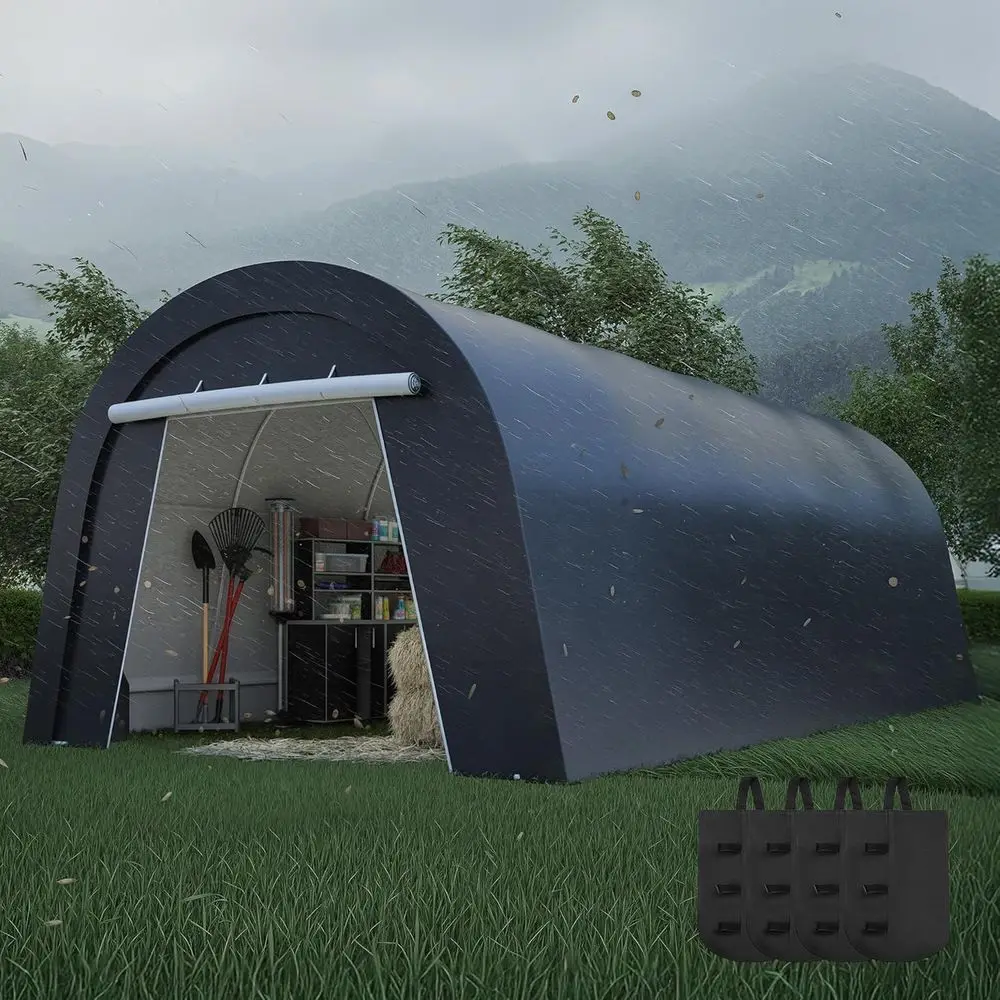 

Всепогодный навес 12' x 25' с 4 тканевыми мешками и 2 рулонными дверями для хранения автомобиля, лодки или инструментов