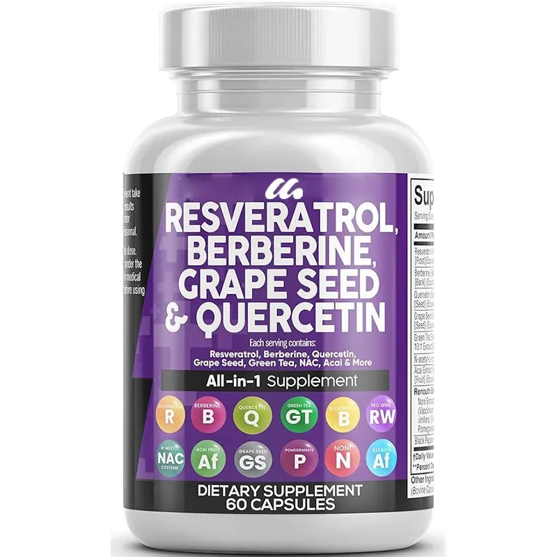 

Resveratrol Berberine Grape Seed Extract Quercetin Green Tea Extract - Contains N-acetylcysteine, Acai Berry Extract