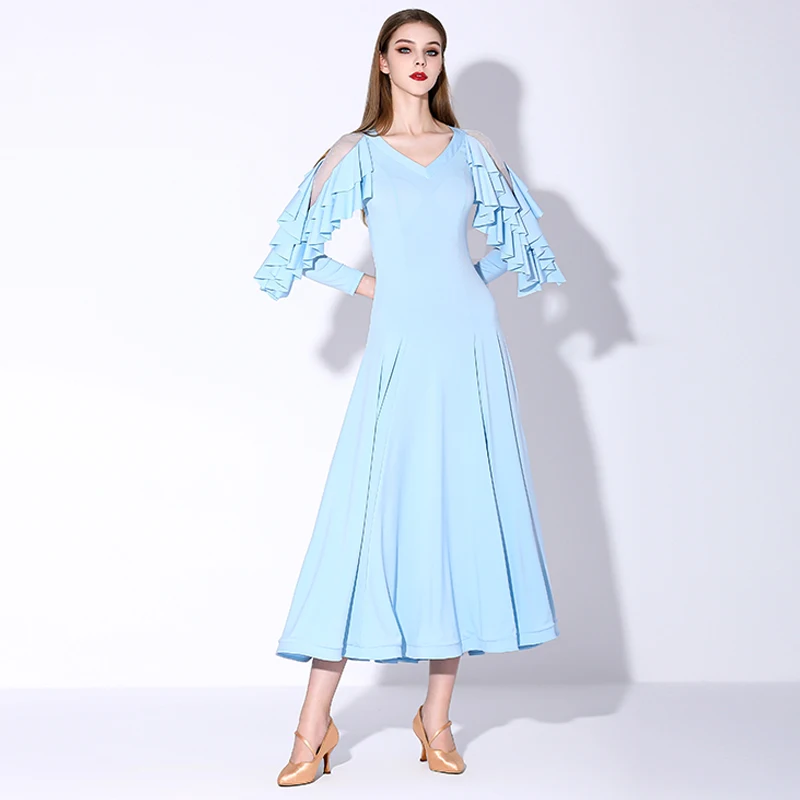 Vestido elegante de seda de hielo de lujo para mujer, vestido elegante de gasa morado claro para danza moderna, vals, Foxtrot, Tango, práctica de baile de salón