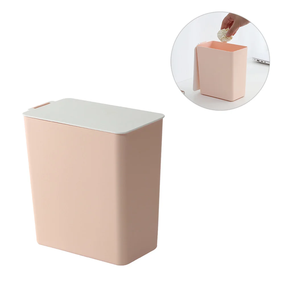

Plastic Trash Can with Lid Small Table Top Waste Basket Desktop Garbage Office Mini