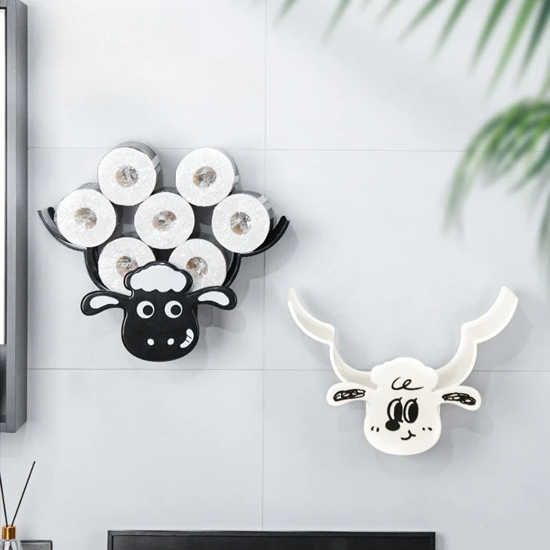 2024NEW Cute Sheep Animal Wall Mount Roll Paper Holder Art Sculpture Sloth Toilet Bathroom Tissue Rack Storage Shelf Home Decor