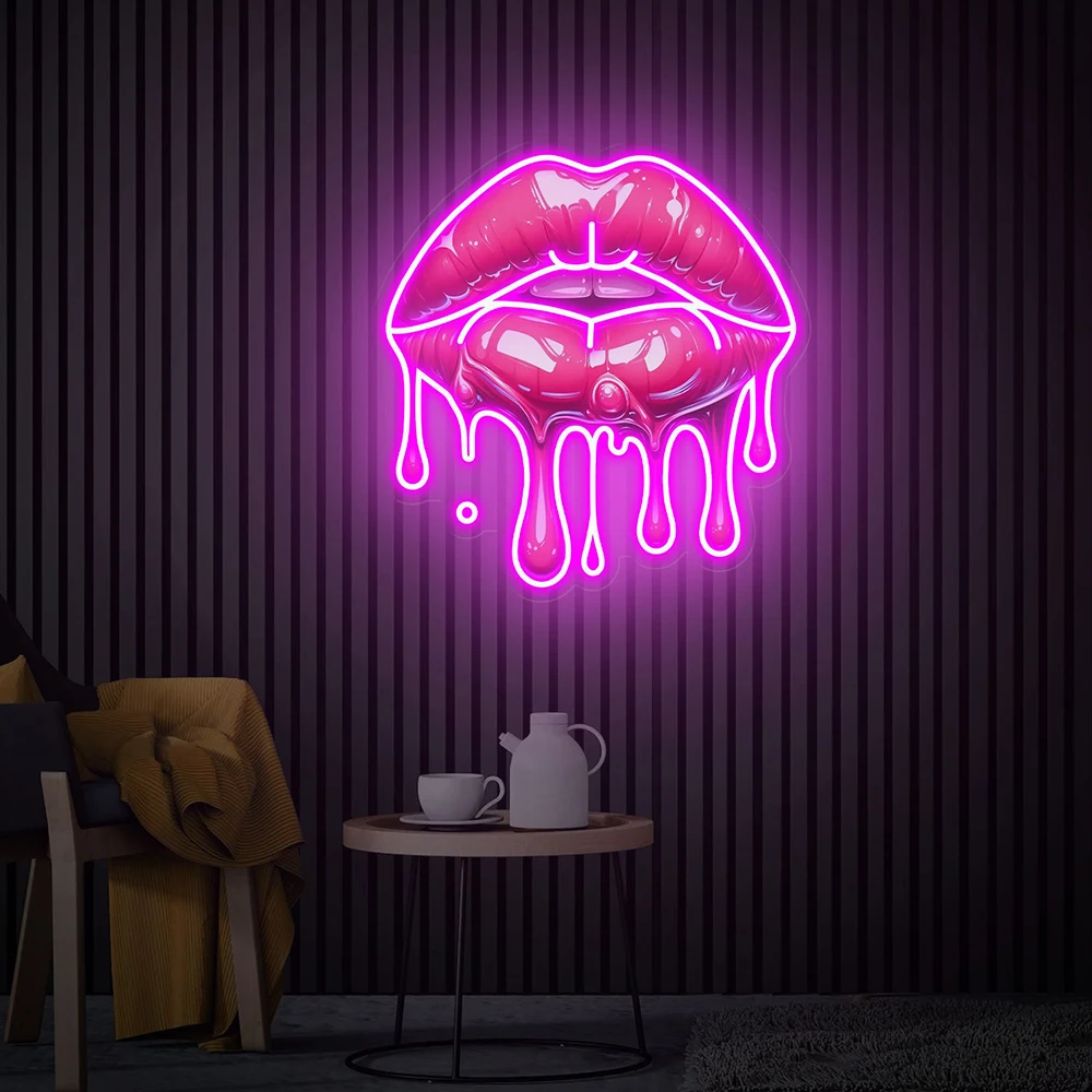 

Dripping Lips LED Neon Sign Handmade Acrylic Artwork Custom Led Light Lips Art Beauty Wall Art Bedroom Neon Sign Pink Neon Signs