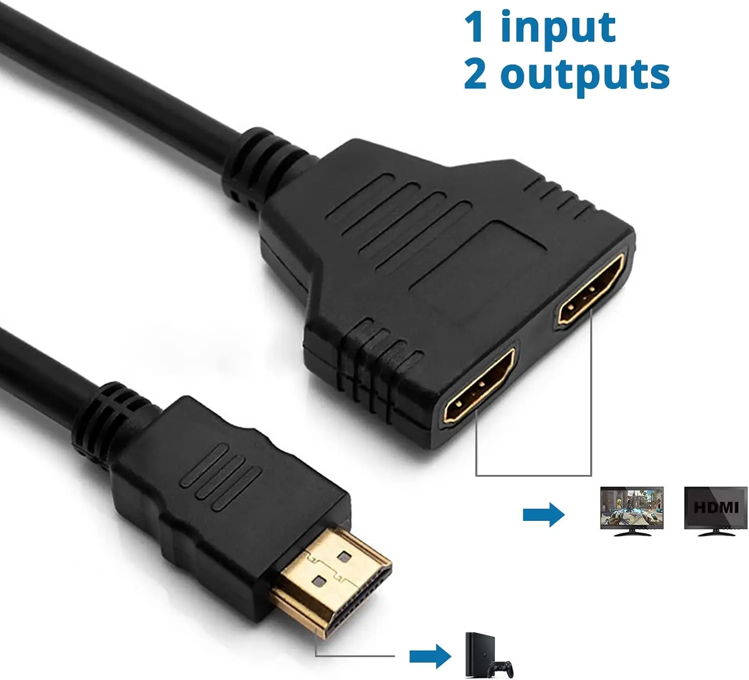 JavicTech HDMI Splitter Cables Male 1080P to Dual Female 1 to 2 Way HDMI Splitter Adapter Cable for HDTV HD, LED, LCD, TV, etc