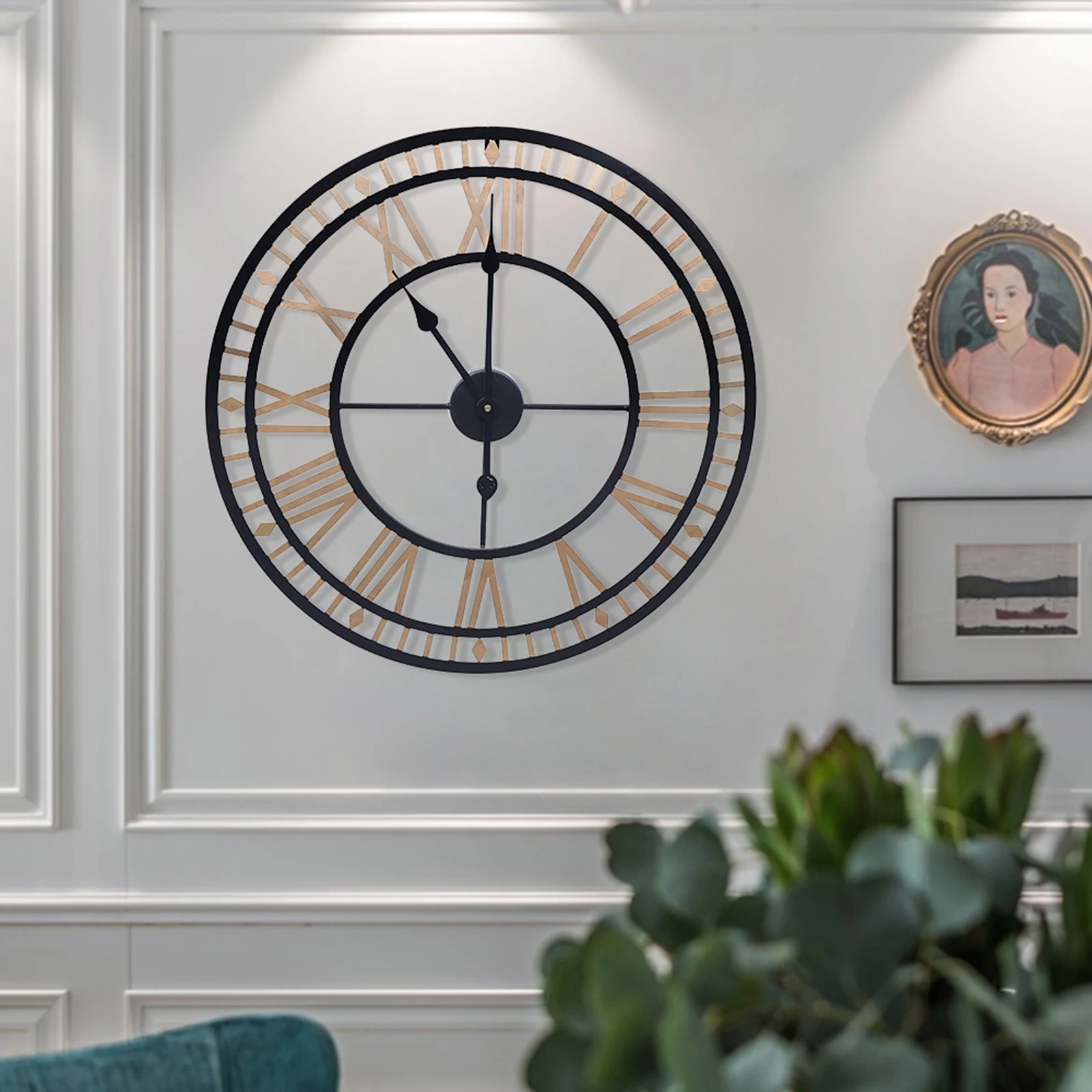 80 * 80 cm moderne goldene Wanduhr, Metall-Wanduhr, runde Wanduhr für Wohnzimmer, Schlafzimmer