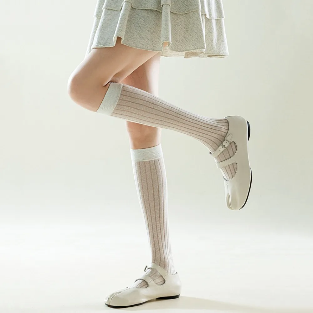 

Fashion Thin Two Toe Stockings Knee High Solid Color Separate Toe Stockings Harajuku JK Calf Long Socks Girls