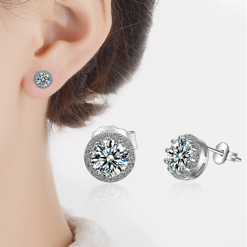 1 Carat Certified Moissanite Stud Earrings For Women Platinum Plating Sterling Silver Diamonds Ear Studs Wedding Fine Jewelry