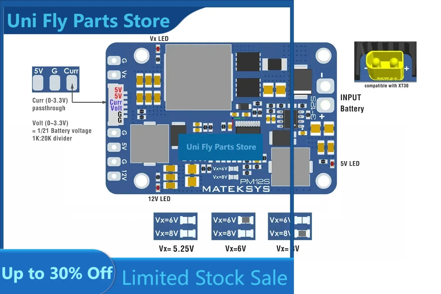 Matek PM12S-3 Power Module 3-12S LiPo Input Dual BEC 5V 9V With Heatsink For Multirotor Fixed Wing Cinewhoop FPV DroneUniFly