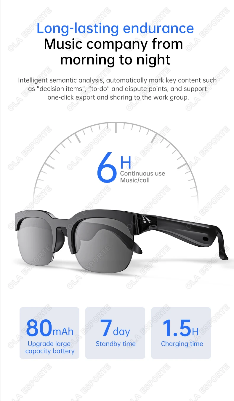 Sonnenbrille mit KI-Übersetzung, TF-Karte, Bluetooth, Gesprächsaufzeichnung, Musikwiedergabe, Smarte Sonnenbrille für Männer und Frauen HT30 – Detail 8
