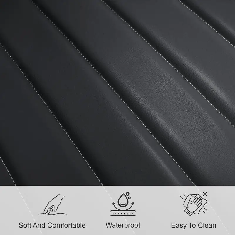 مجموعة من 4 كراسي طعام بدون ذراع من جلد البولي يوريثان الأسود مع أرجل معدنية ونمط مموج للمطبخ والمطاعم وغرفة المعيشة وغيرها #3