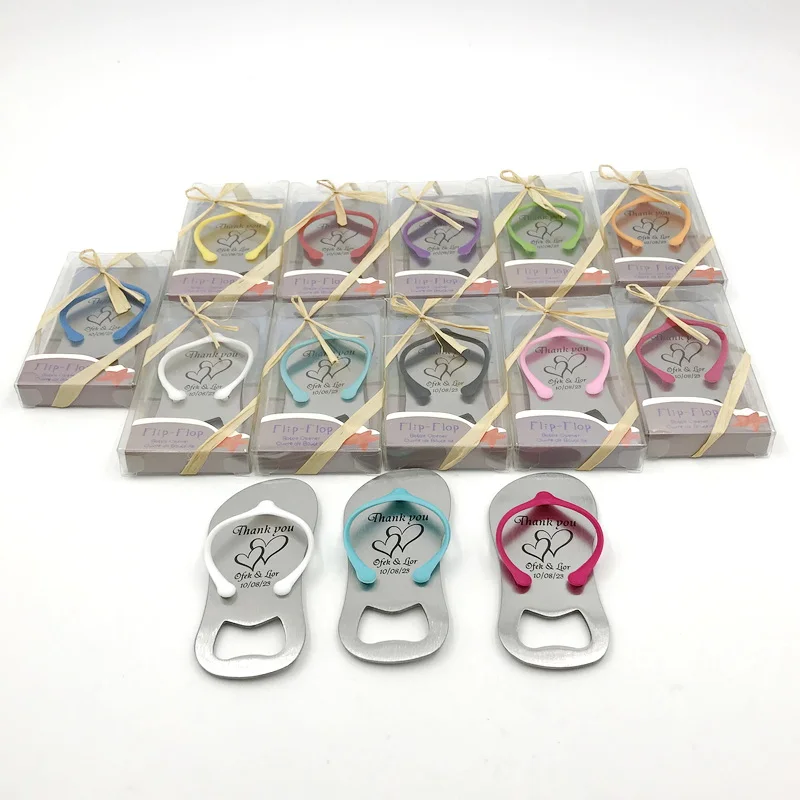 

45/48/50PCS Colorful Flip Flop Bottle Opener,Frontable Printing LOGO,Come With Gift Box,Wedding Favors,Metal Sandal Beer Openers