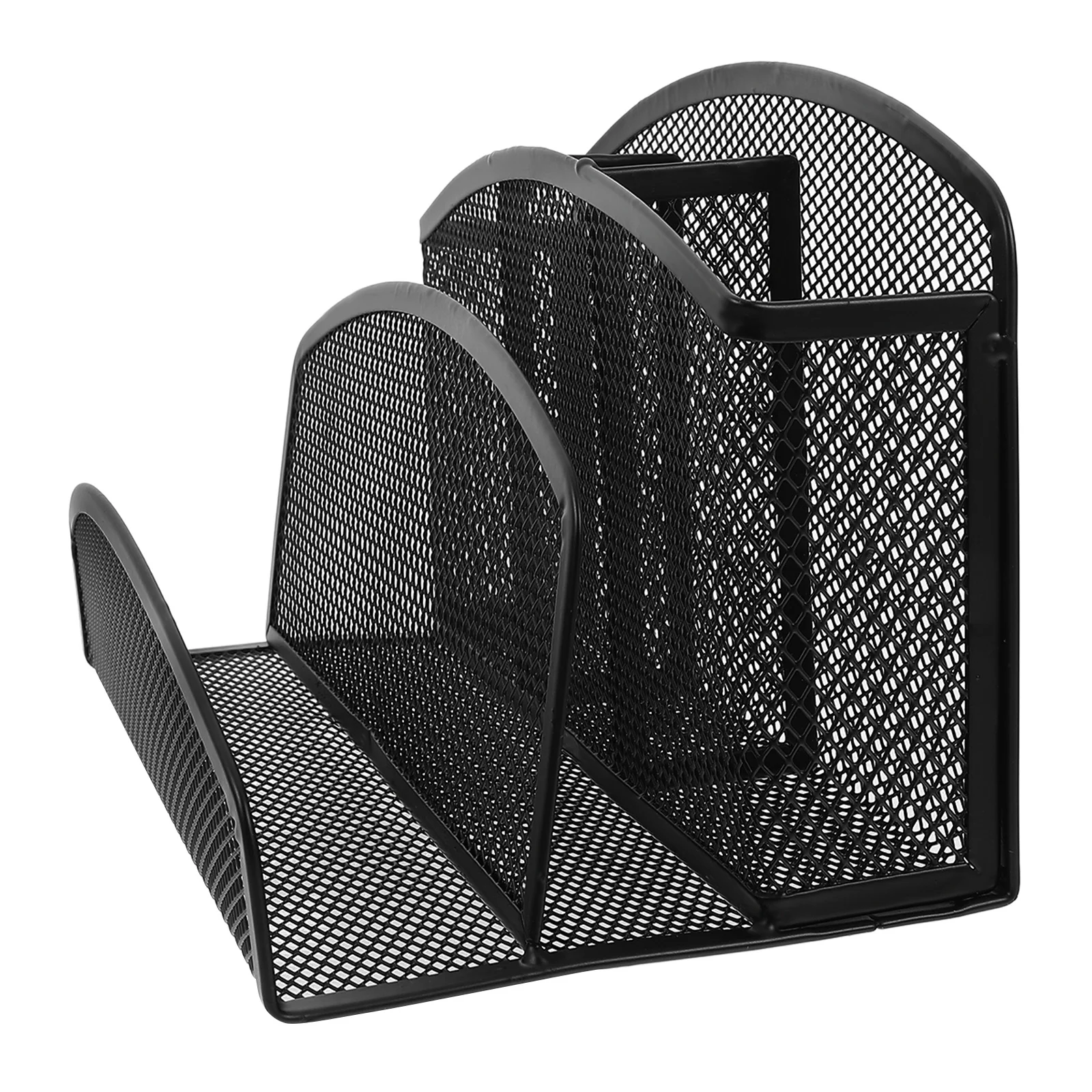 Desktop Iron Mesh File Organizer Two Sections Three Pen Holders Black Office Desk Storage Rack File Organizer Desktop Storage