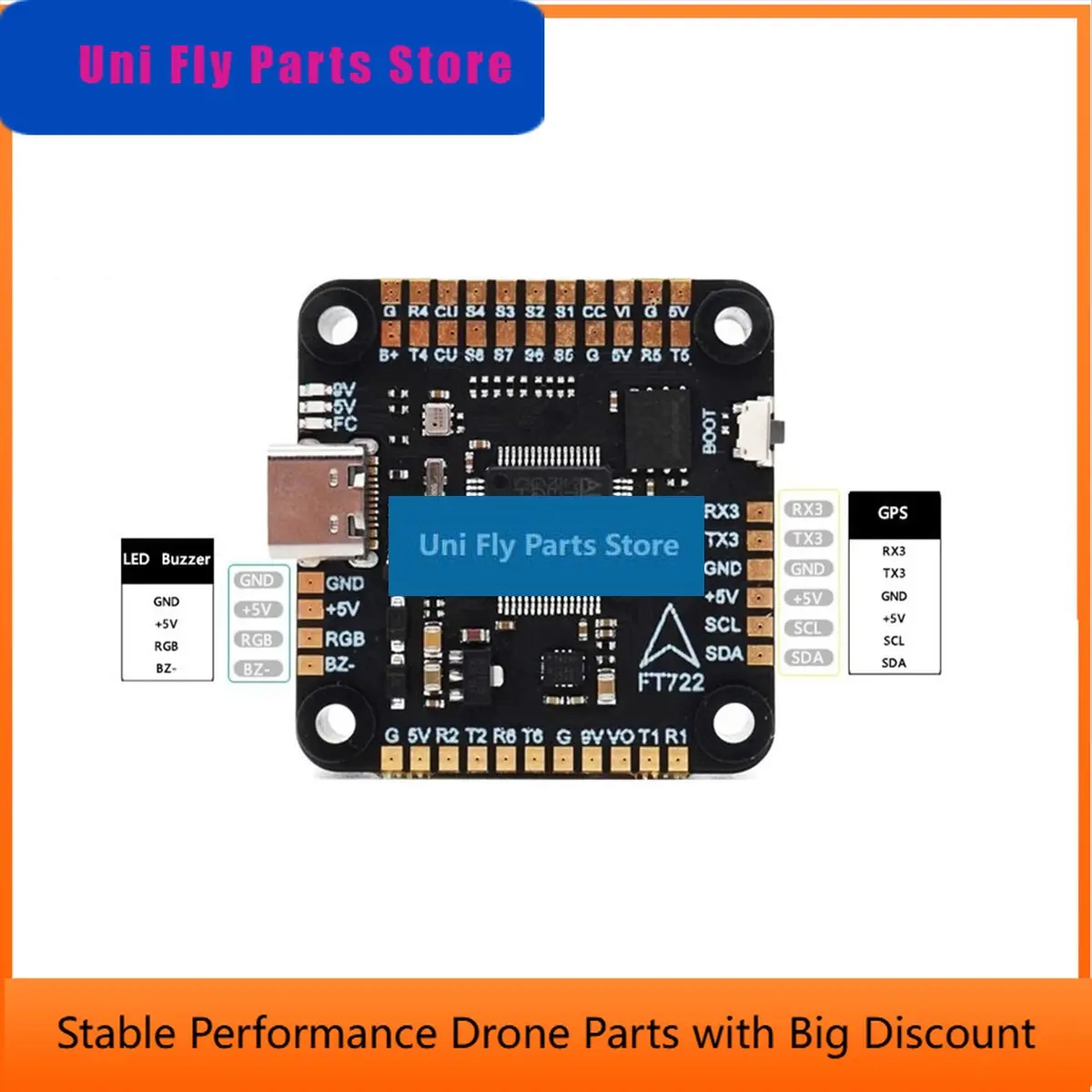UniFlyA14M F722 FC&ESC Stack F722X8 Pro Flight Controller BLHELI-S 80A 4in1 ESC 30.5X30.5mm 3-8S for RC FPV Racer