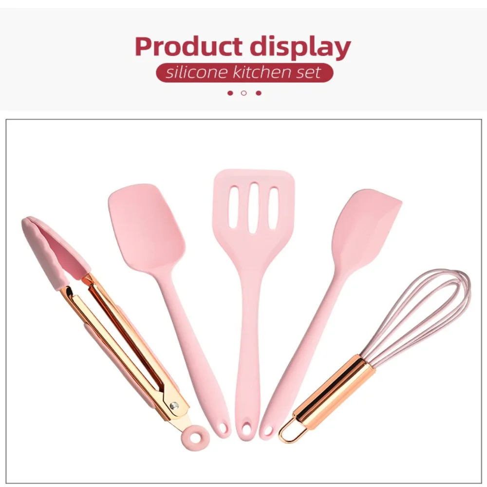 5 pcs Rose Gold Kitchen Utensil Five-Piece Set Silicone Non Stick Silicone Kitchen Tools Pink Heat Resistance