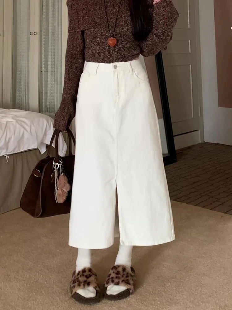 

2025 Fashion High Waist Vintage Denim Split Skirt Women Spring Summer Korean Style Elegant Casual Jeans Long Skirts Harajuku Y2k