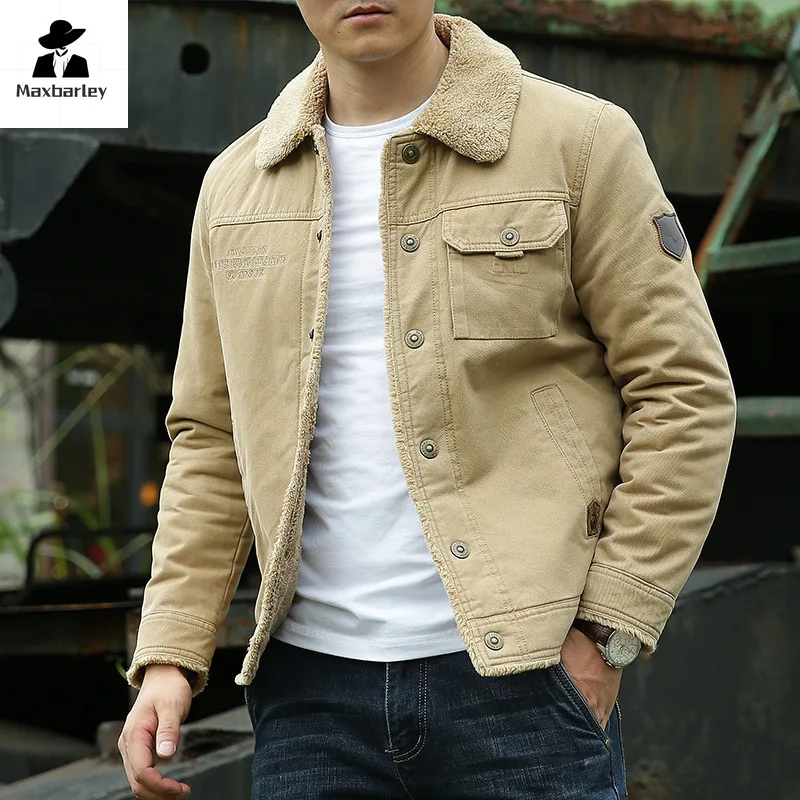 Chaqueta cálida de otoño/invierno para hombre, Parkas gruesas de lana y verde militar Vintage, abrigo informal para senderismo al aire libre con Cuello de piel a prueba de viento