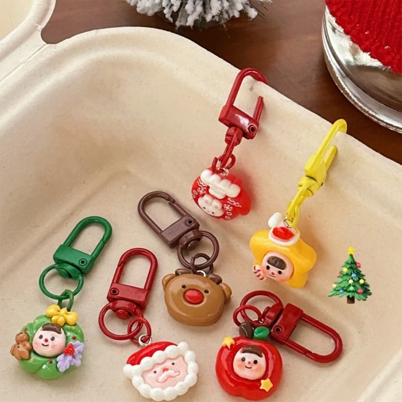 Cartoon Christmas Theme Keyring Lovely Christmas Tree Pendant Children Adult Festival Hanging Ornament Party Decoration Dropship